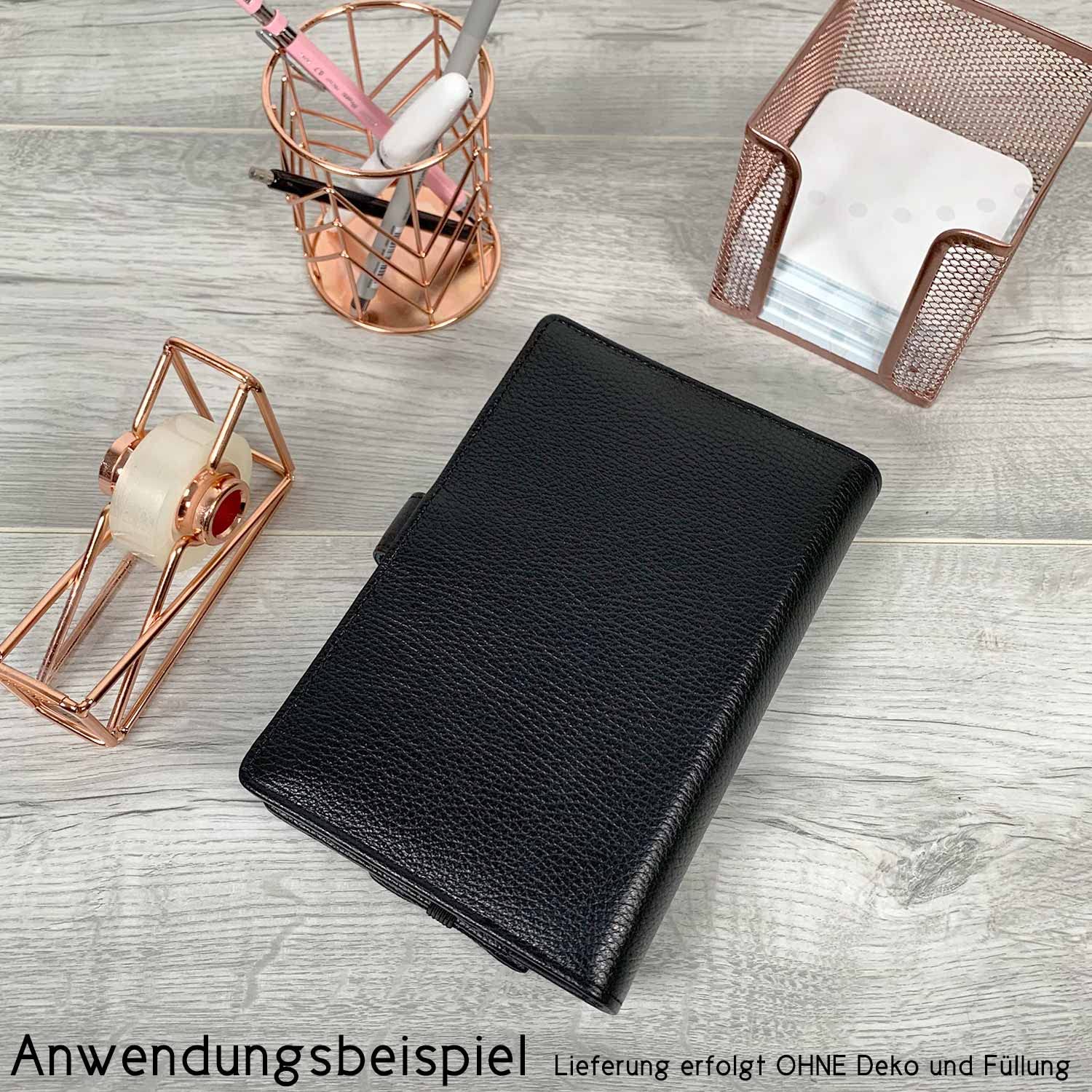 SinnWunder® Premium Ringplaner-Mappe mit 6 Ringen - nachfüllbar - aus geschmeidigem, italienischem Leder - Größe Personal - Farbe Schwarz