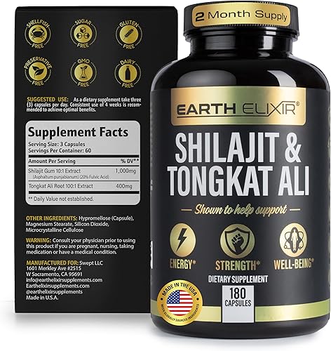 Miniatura 2 de Shilajit y Tongkat Ali para hombres y mujeres - Cápsulas puras de Shilajit con ácido fúlvico de alta potencia y minerales traza - Shilajit para