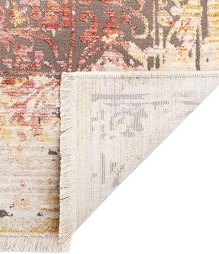 Miniatura 7 de Unique Loom Deepa Collection - Alfombra con emblema (7 pies 10 pulgadas, cuadrado, gris/marfil)