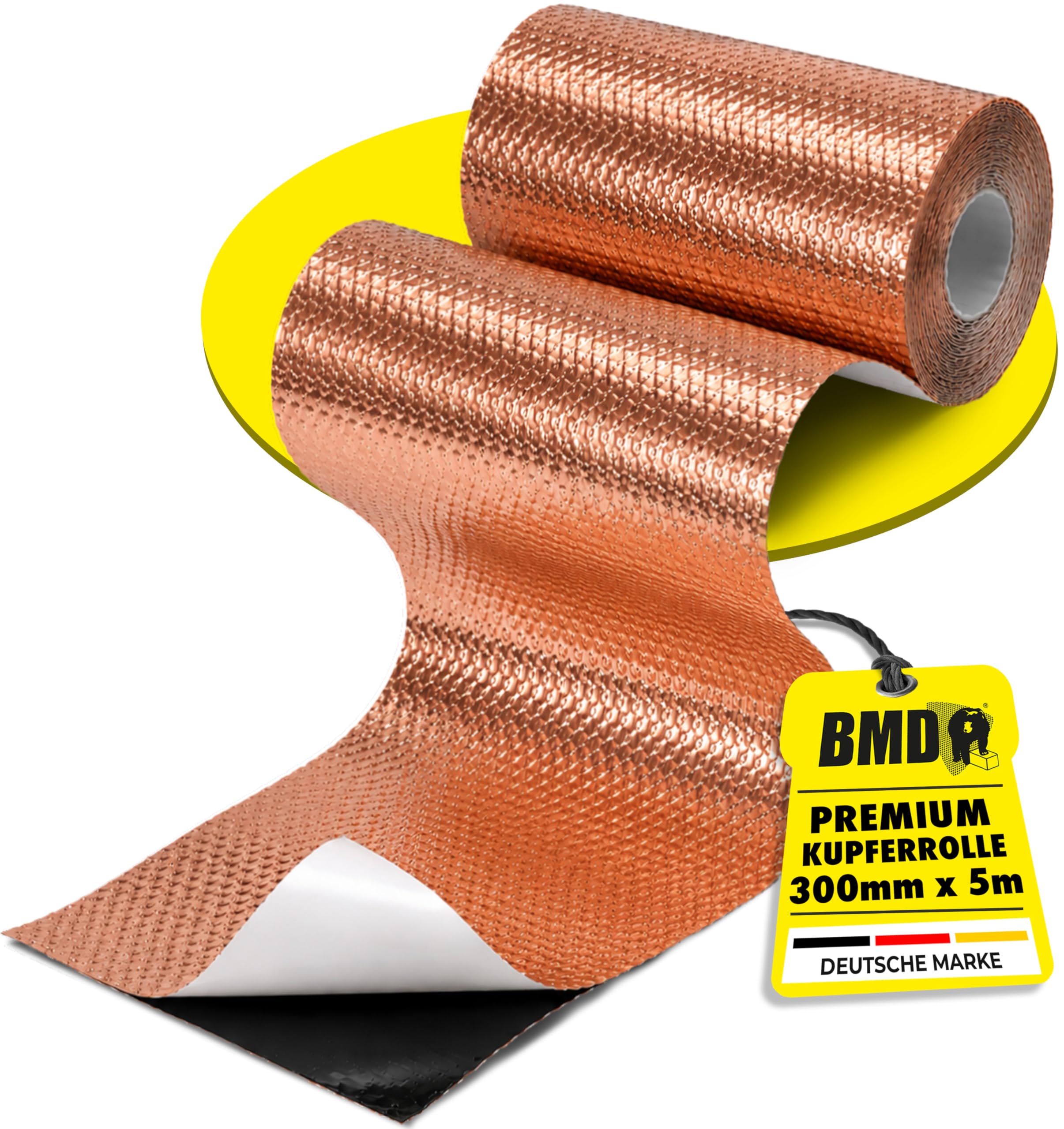 BMD 3D Moos Stopp Kupferband | 300mm x 5m | 2 Größen | UV-stabil | Butylkleber selbstklebend | Entmoosung von Dachziegeln | Profiqualität zur Reinigung des Daches | Anti-Moos