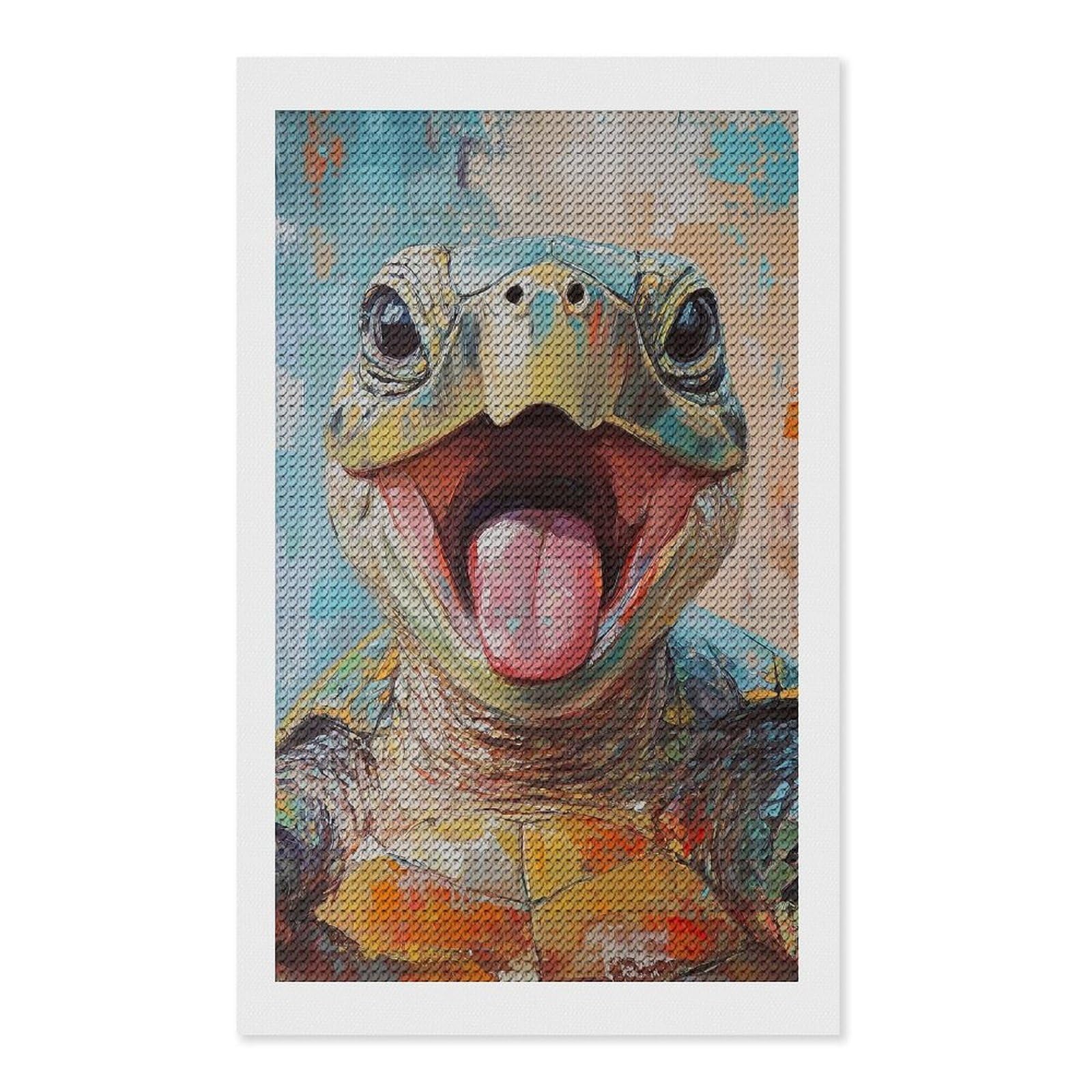 Junmoney Smiling Turtle Painting Diamond Painting Set 12"x20", Modern Decor, for Beginners, Printed Canvas, Thoughtful Handmade Gift, with Tool Kit