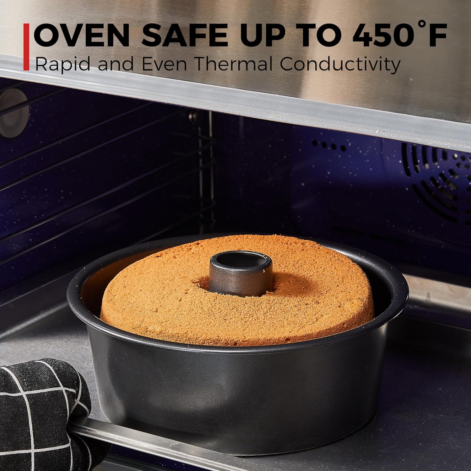 HONGBAKE Angel Food Cake Pan with Removable Bottom, 10 Inch Tube Pan, Nonstick Pound Cake Pans for Baking, Chiffon Cake Mold, 16-Cup, Heavy Duty - Dark Grey - Image 6