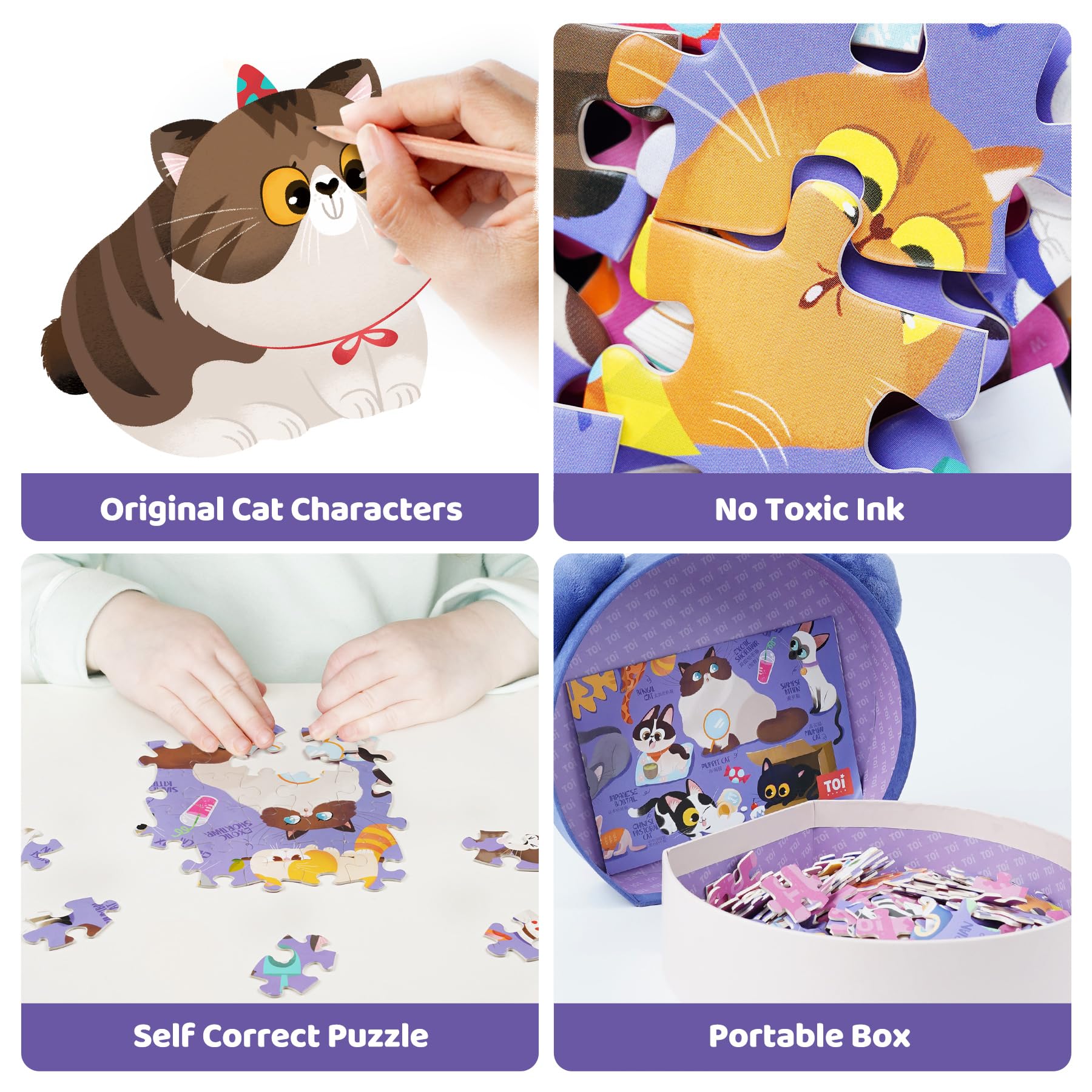 family cats　0101 ♡ TOI Cat's Family Puzzle for Kids Ages 3-5, 200 Pieces Cats
