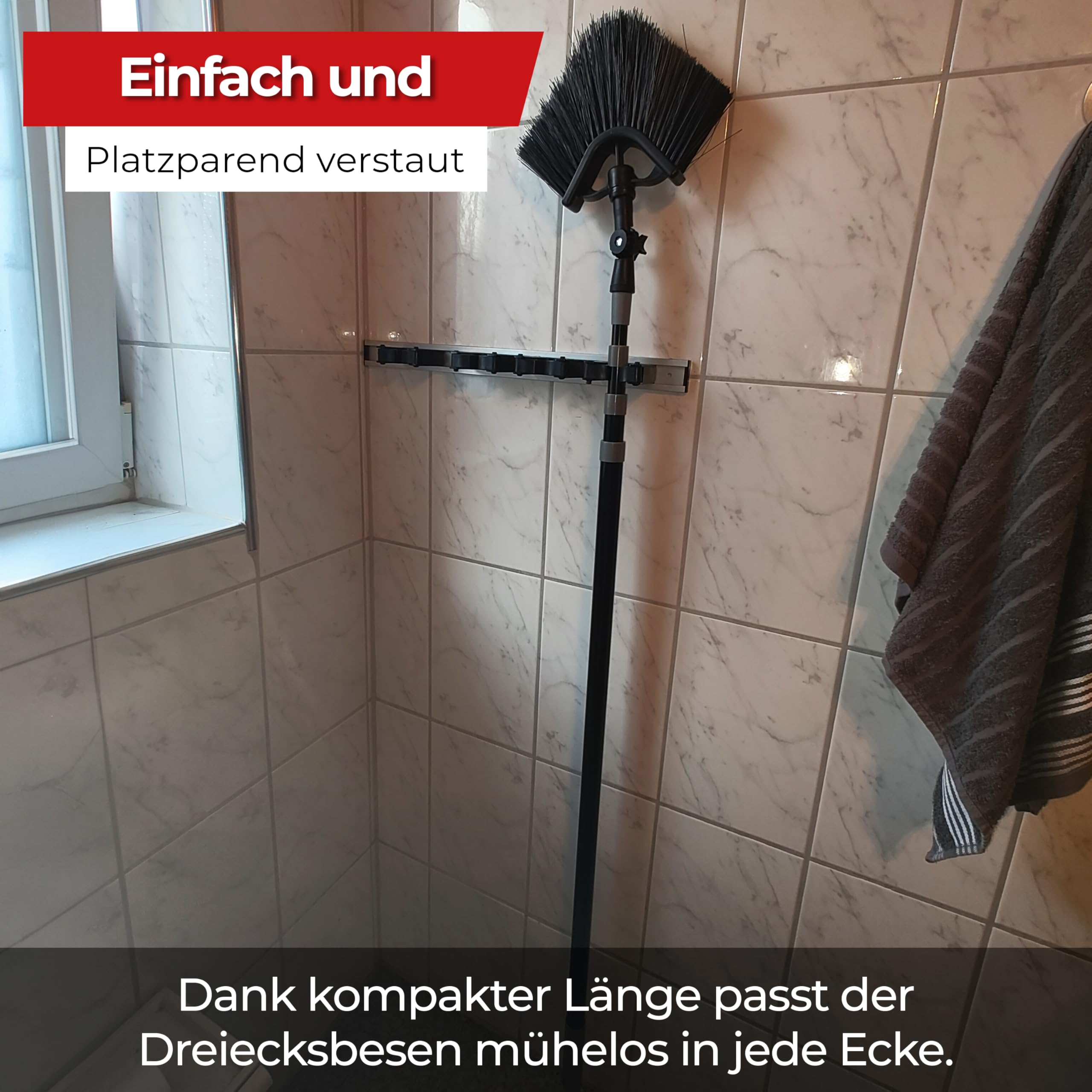 PROLUXE® Dreiecksbesen mit Teleskopstiel - Ausziehbar bis 4,10 m - Robuster PET Besen - Ideal für Ecken, Wände & Decken - Deutsche Marke - Premium Qualität - Spinnenfeger & Staubfeger