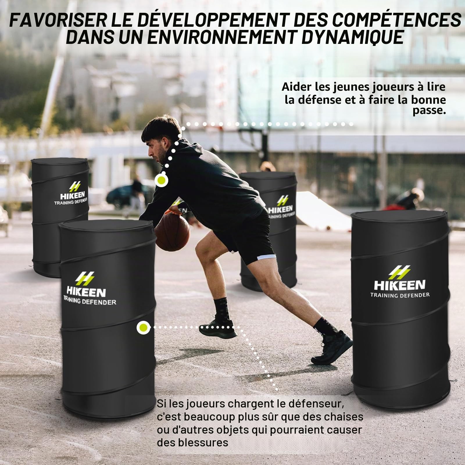 Hikeen Lot de 4 Mannequin de Défenseur de Basketball : Équipement d’Entraînement Pliable Équipement de Basket avec Impact Sécurisé, pour Basketball Football Américain, avec 1 Sac de Transport