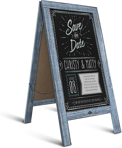 Vista 136 de Pizarra rústica vintage de madera gris con marco en A, pizarra para acera, tamaño grande, 40 x 20 pulgadas, tablero de sándwich resistente, tablero