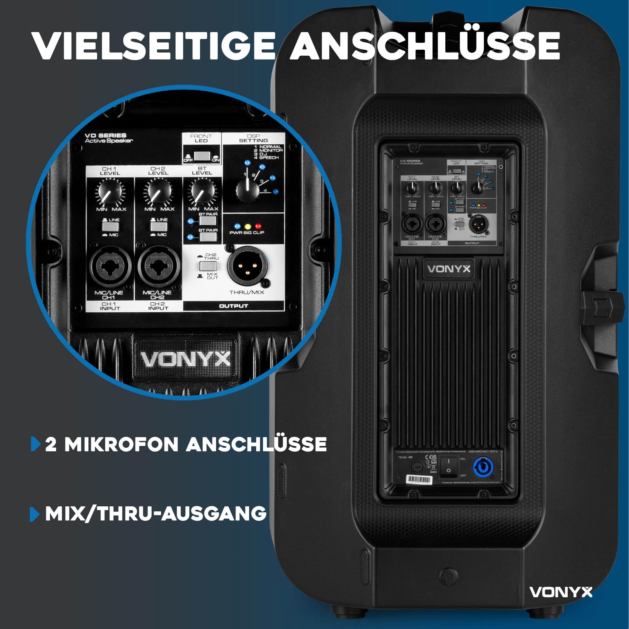 Vonyx VD715A PA Lautsprecher Aktiv 900W – Bluetooth Lautsprecher Groß mit DSP – DJ Boxen für Party & Bühne – PA Anlage Komplettset – Aktivboxen mit Bi-Amping – Musikbox Groß mit TWS