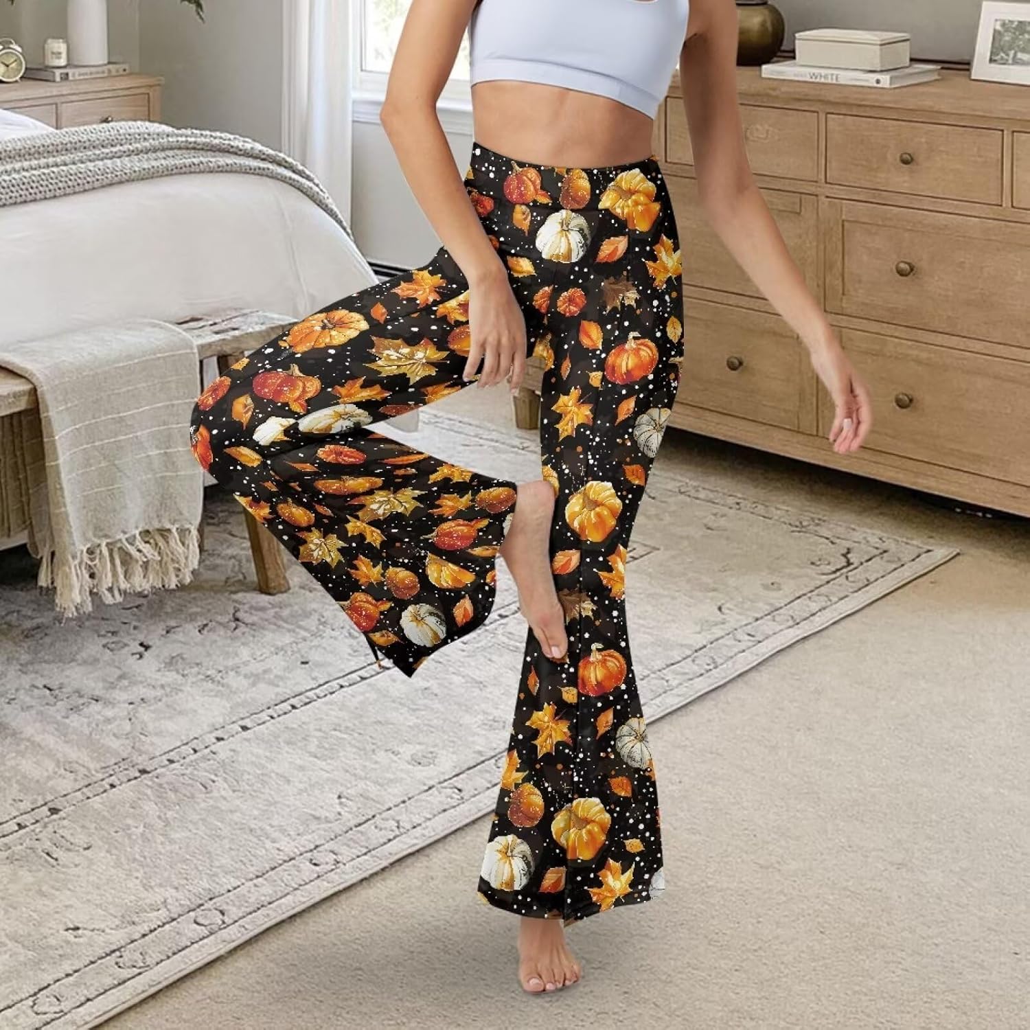 HUGS IDEA Women's Casual Bootleg Yoga Pants High Waisted Flare Workout Pants Leggings