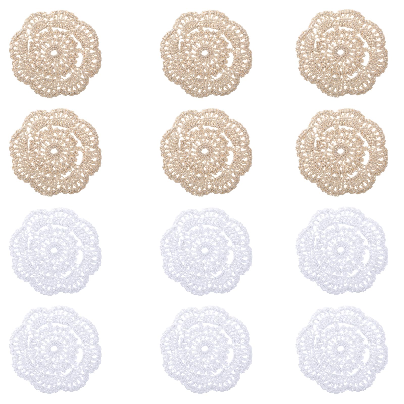 12 PCS Small Lace Doilies Crochet Doilies for Cups Coasters 4 Inch Handmade Crochet Cotton Coaster Small Vintage Cloth Lace Placemats Lace Fabric Coasters for Table (White/Beige)
