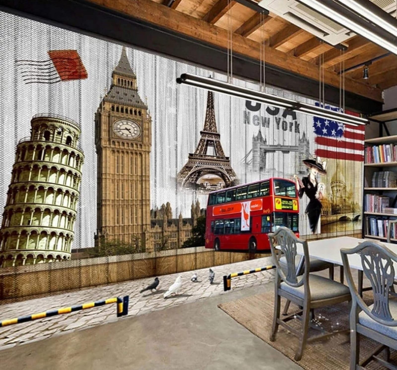 XLMING Retro Bus Architecture Wooden Panels Art 3D Wallpaper Luxury Home Dining Decor Paste Sofa Living Room The Wall for Bedroom Mural-350cm×256cm