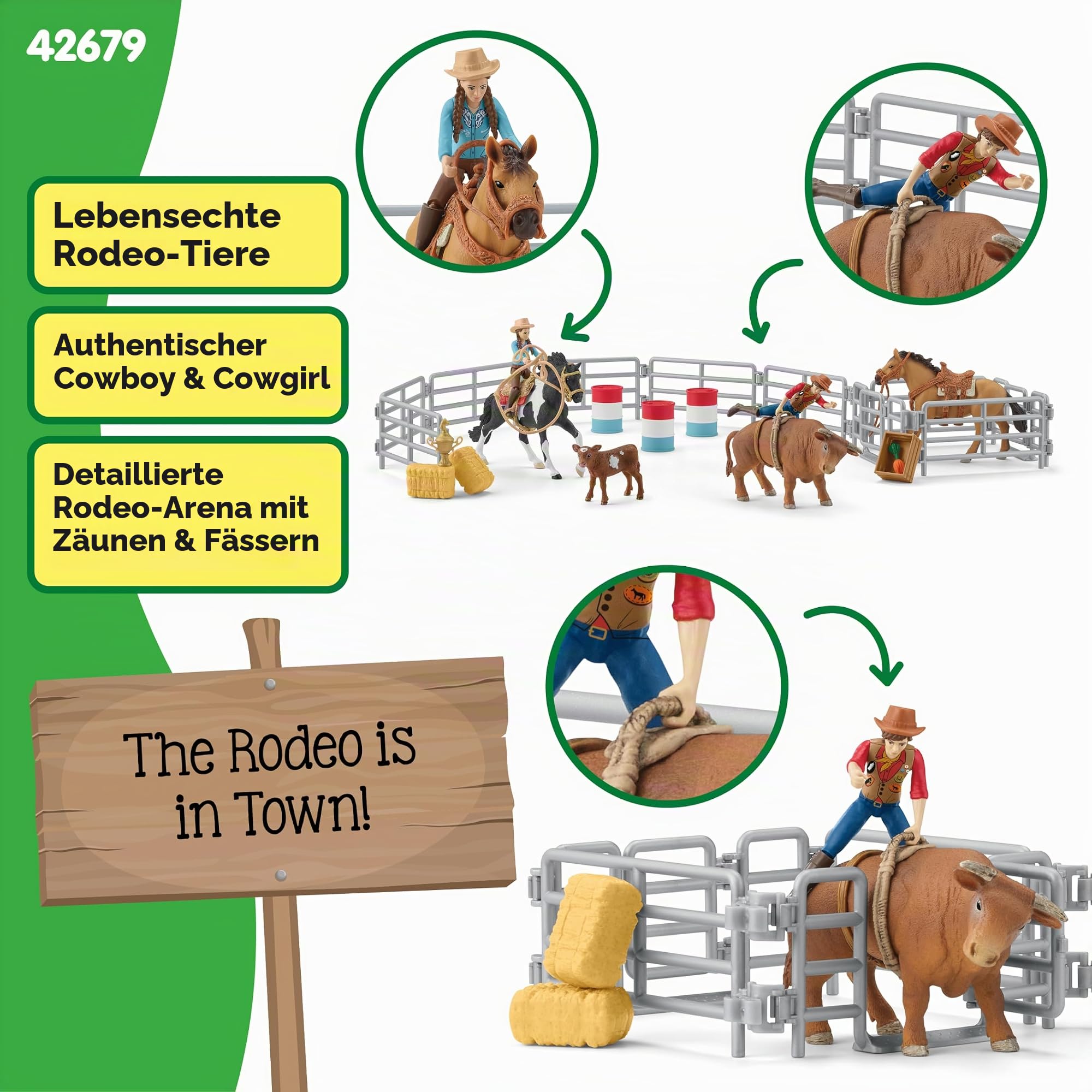 schleich FARM WORLD | Rodeo Show 42679 | Spielset ab 3 Jahren | 48 Teile | Set mit Figuren, vielen Funktionen und zahlreichem Zubehör | schleich Bauernhof Spielfigur | Geschenk für Jungen und Mädchen