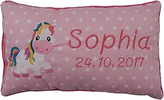 Rosa Schmusekissen * Kuschelkissen *Einhorn * mit Namen Bestickt * 17 x 29 cm * SK-pi_0111