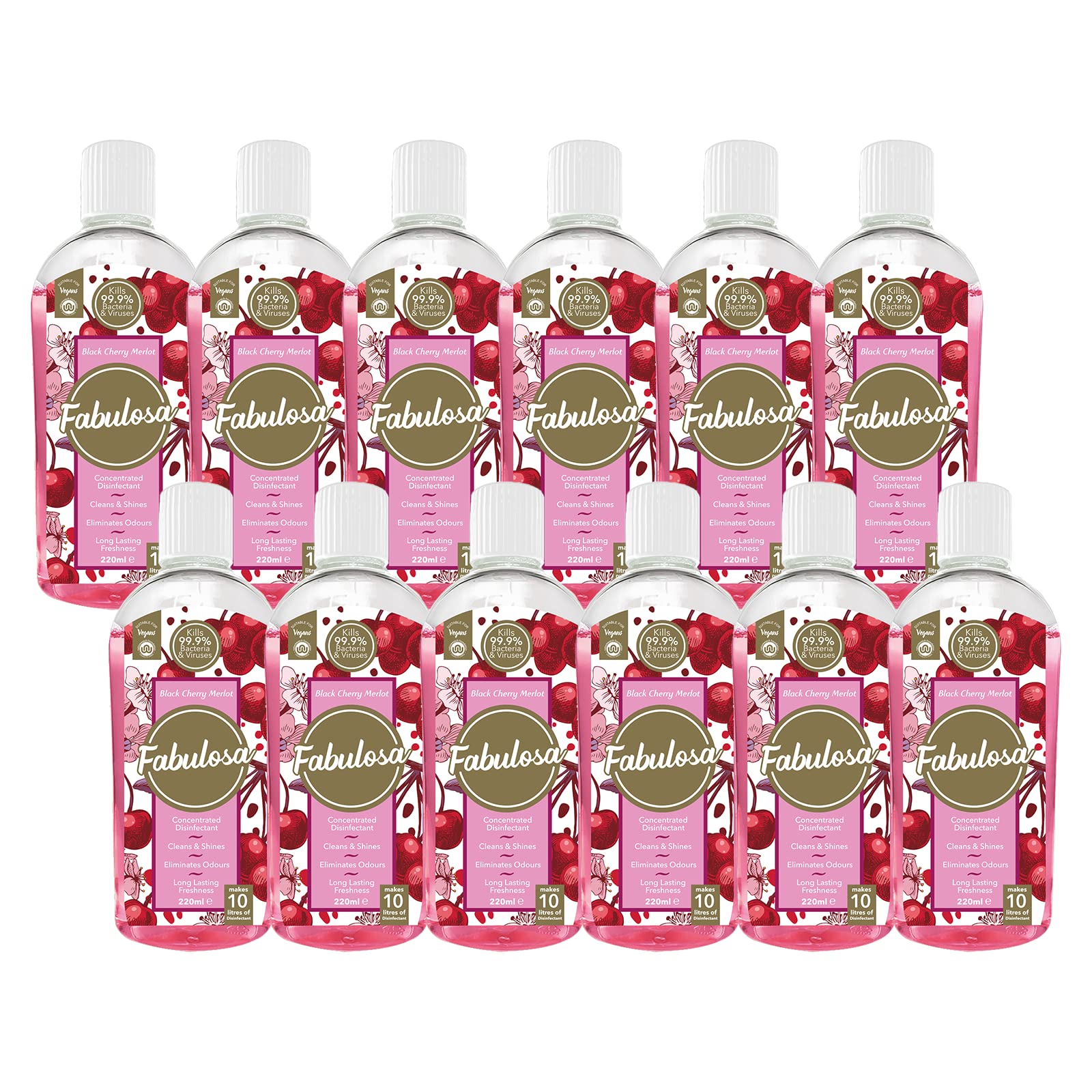 Fabulosa 4 in 1 Concentrated Antibacterial Disinfectant All Purpose Cleaner, 220ml, 12 Pack, Black Cherry Merlot