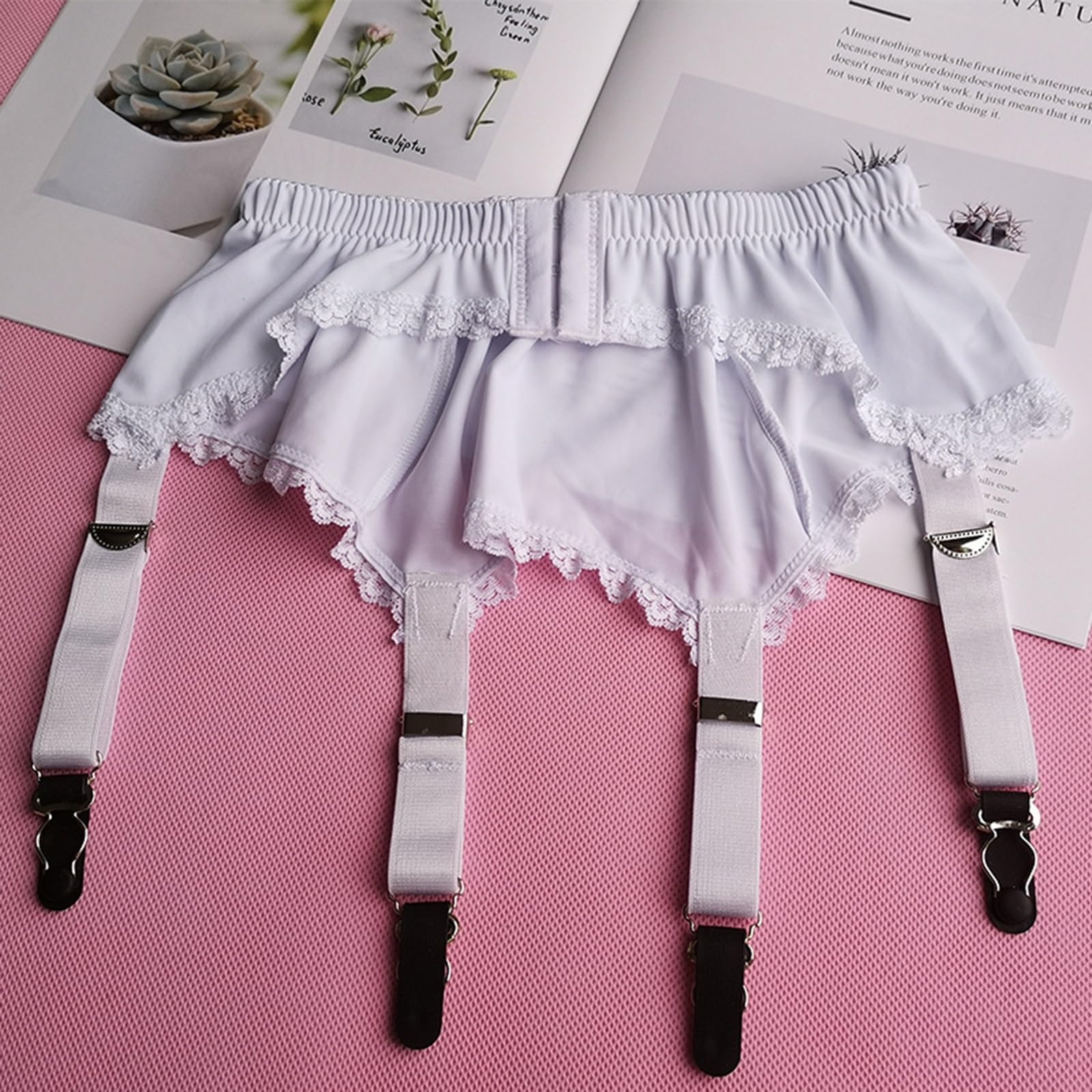Liguero de Encaje para Mujer 4-Correas Ajustables, Lencería Sexy con Clips para Ligas, Ropa Interior Romántica de Encaje