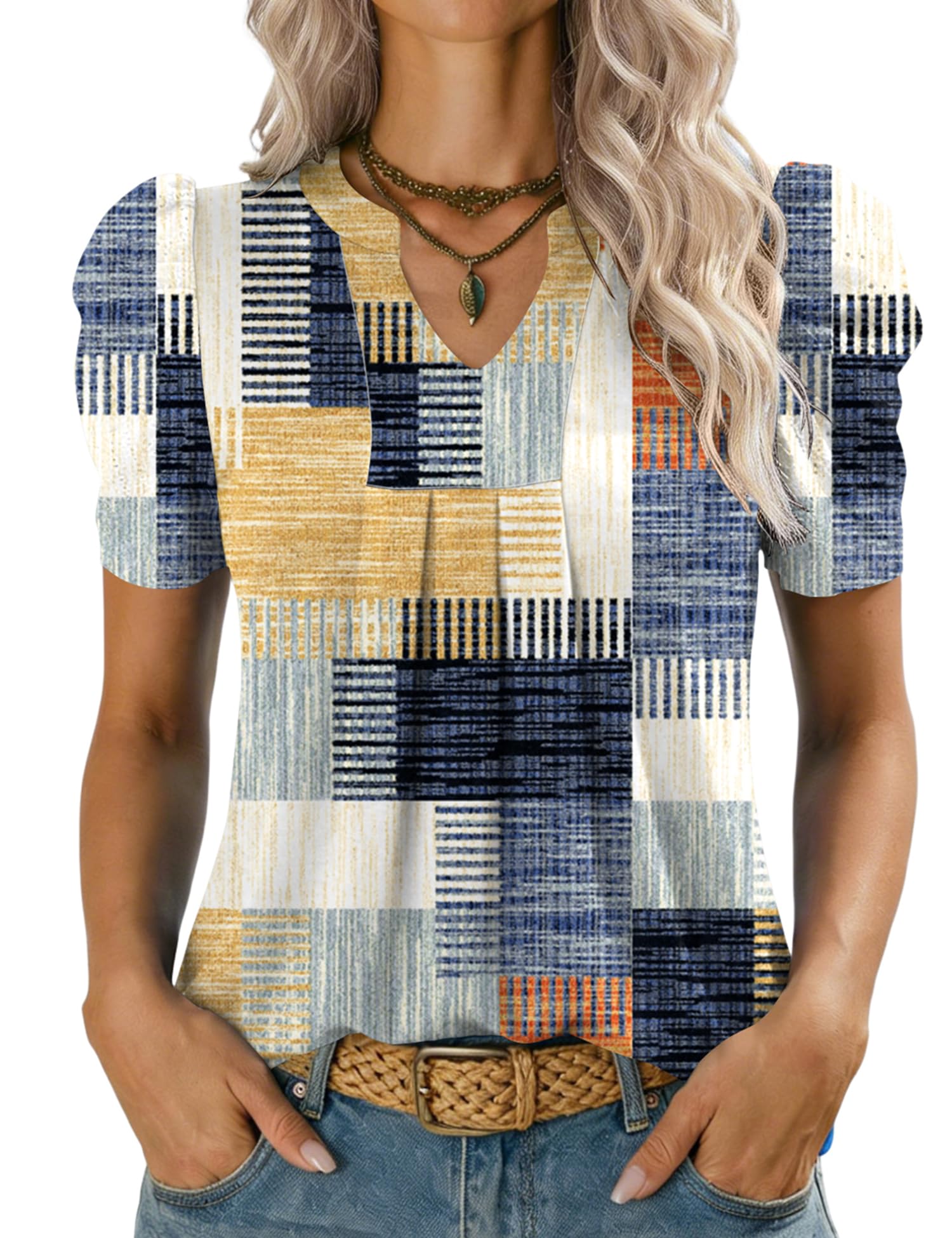Kistore Bluse Damen V-Ausschnitt Kurzarm Oberteil Sommer T-Shirts Top Locker Lässig Oberteil S-XXL