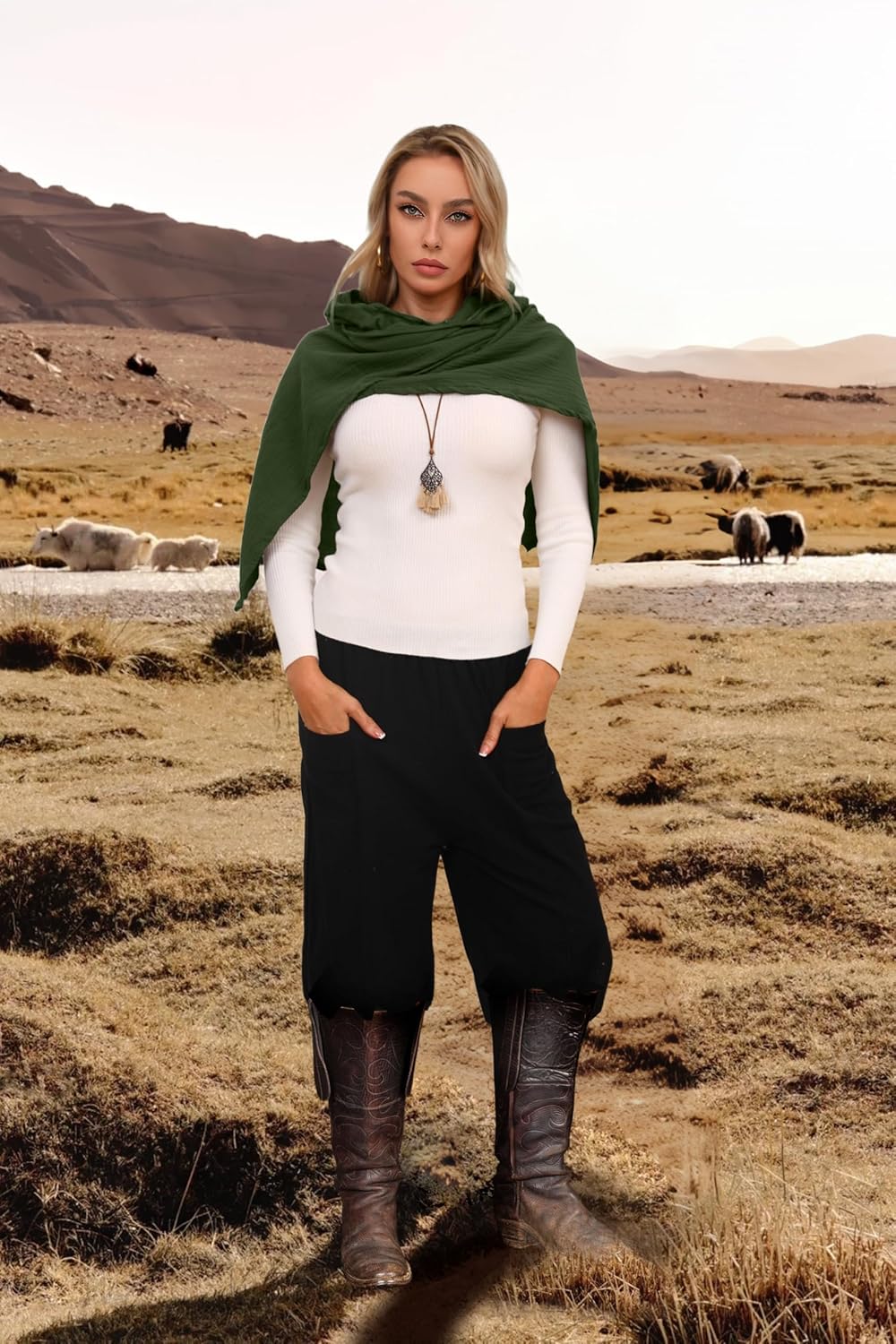 Medieval Hooded Cape Scarf, 3-in-1, Steampunk Cloak, Women & Men, Cotton Linen Blend, Gothic Cowl - Image 6