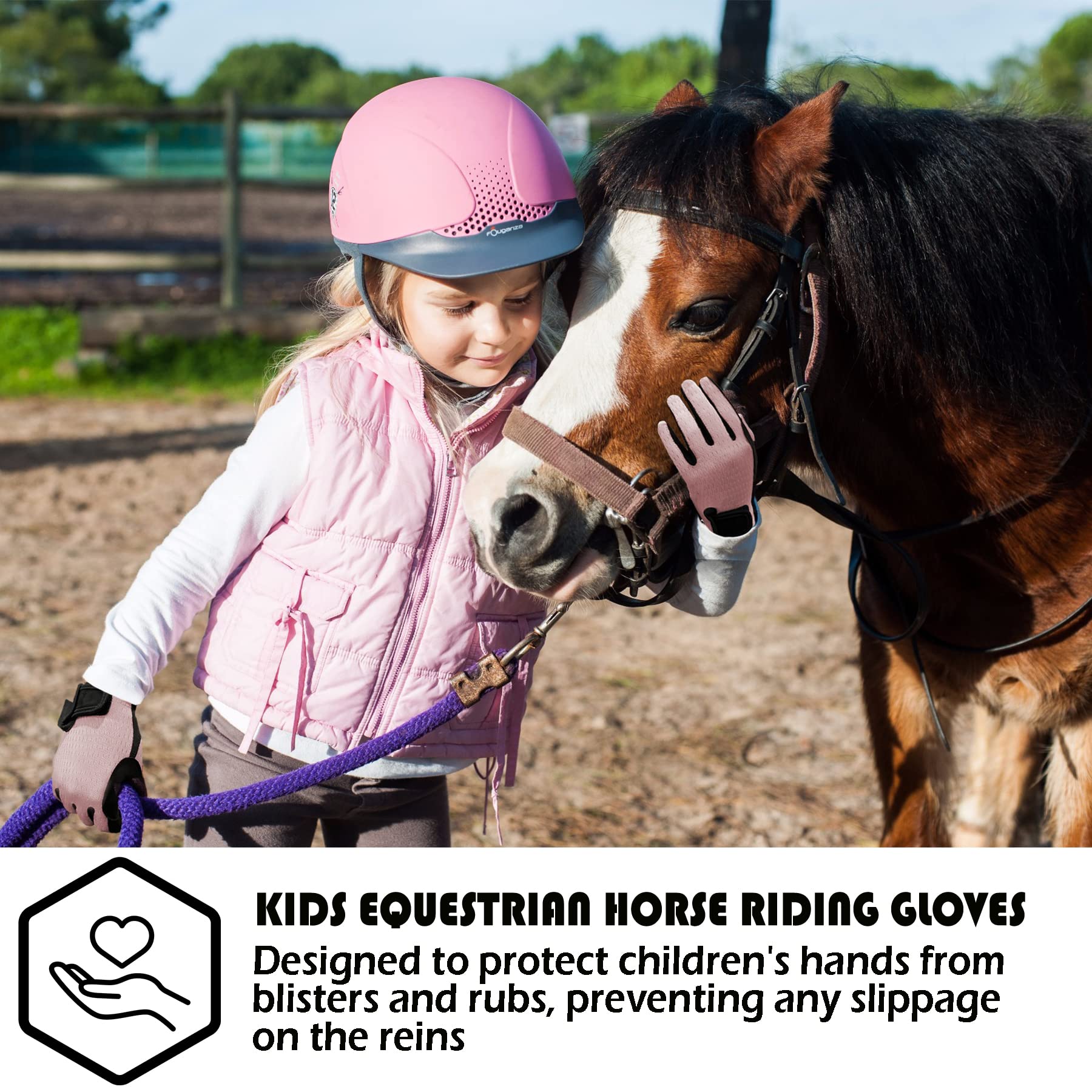 Thapower Guantes de equitación para niños, guantes de equitación ecuestre de malla, guantes de equitación para niños y niñas, ideales para ciclismo, jardinería, rosa, M