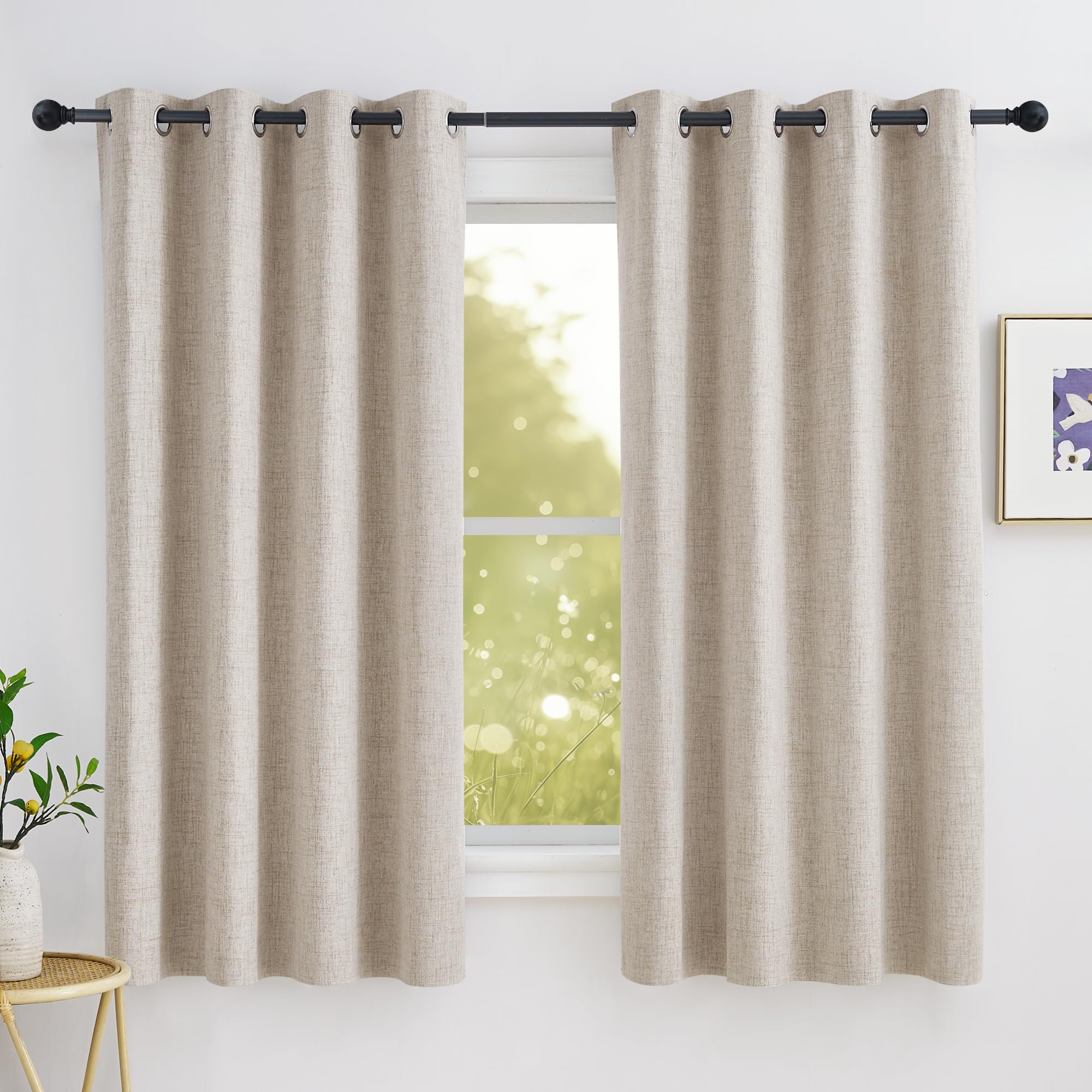 PONY DANCE 100% Blackout Curtain – Beige Linen Look Curtains Thermal  Coating Curtains with Eyelet, 52 inches Wide x 72 inches Black Out Window  Drapes, Energy Saving Drapes for Living Room, 2 Panels – BigaMart, image size:2000x2000