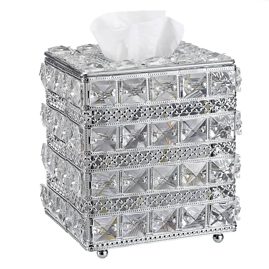 Ekirlin Resin Tissue Box Cover Square, White Flower Decorative Textures