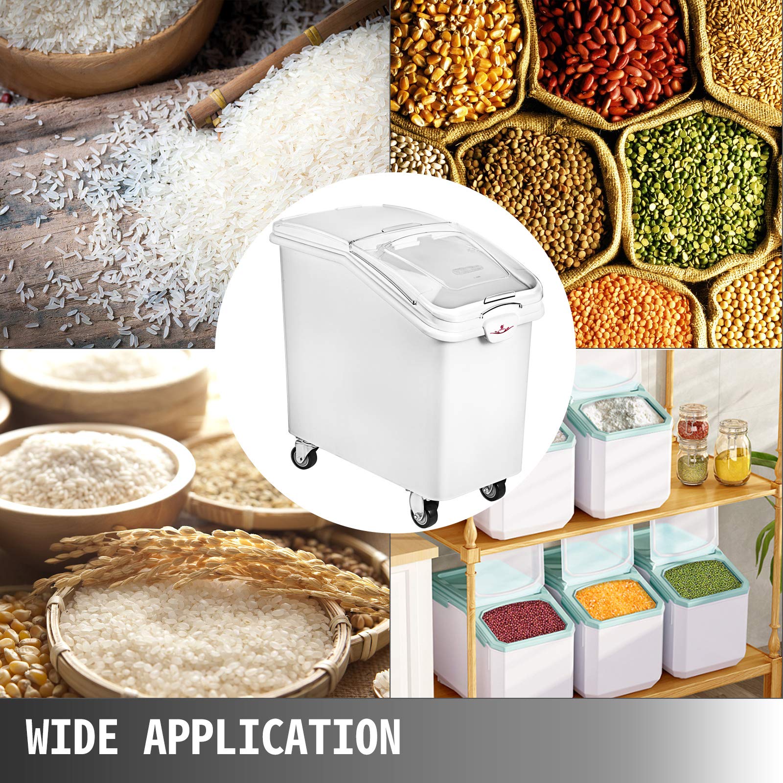 Mophorn 27 Gallon Ingredient Storage Bin 500 Cup Ingredient Bin with Scoop and Sliding Lid Commercial Food Container Ideal for Kitchen, White