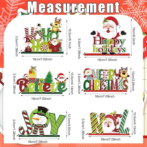 Miniatura 2 de 6 piezas de decoración de mesa de Navidad, muñeco de nieve de madera, Papá Noel, centro de mesa de Navidad, reno, Noel Joy Believe Merry Christmas