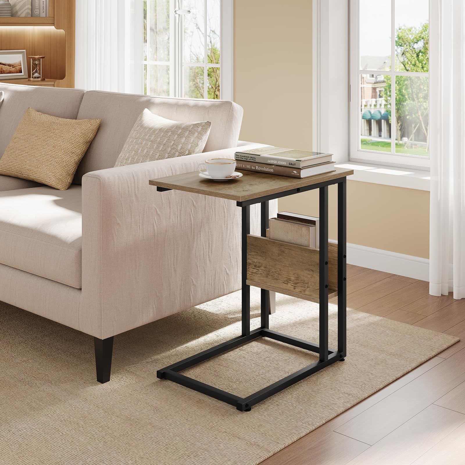 WOLTU Beistelltisch,Couchtisch C Form，Sofa Tisch mit seitliche Ablagefach