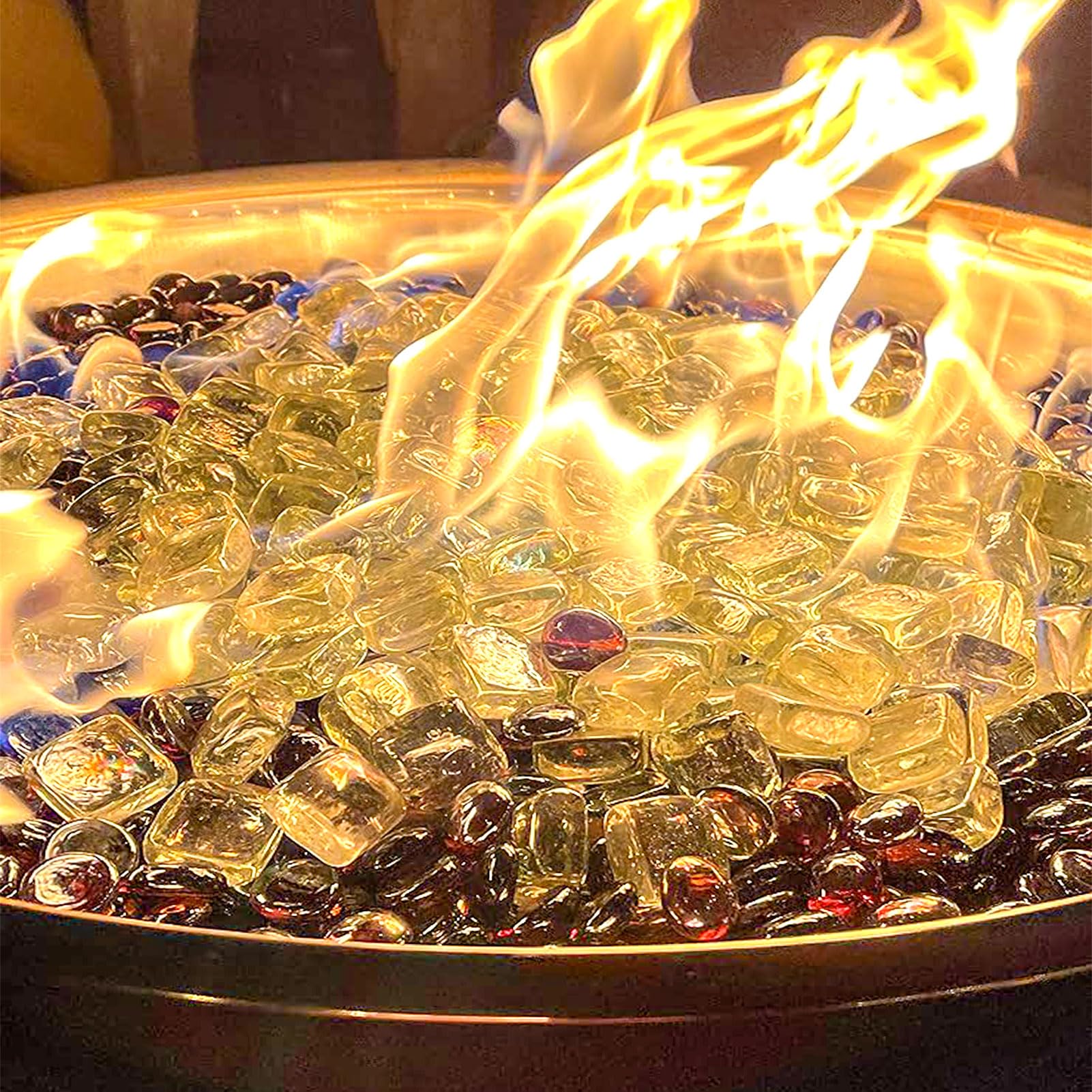 GRISUN Clear White Fire Glass Cubes for Fire Pit, 10 Pounds 1/2 Inch Tempered Glass Rocks for Natural or Propane Fireplace, Safe for Outdoors and Indoors Firepit Glass