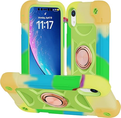 Miniatura 7 de Funda para iPhone XR de 6.1 pulgadas con soporte de anillo, con 2 protectores de pantalla de cristal, resistente a los golpes, resistente a los
