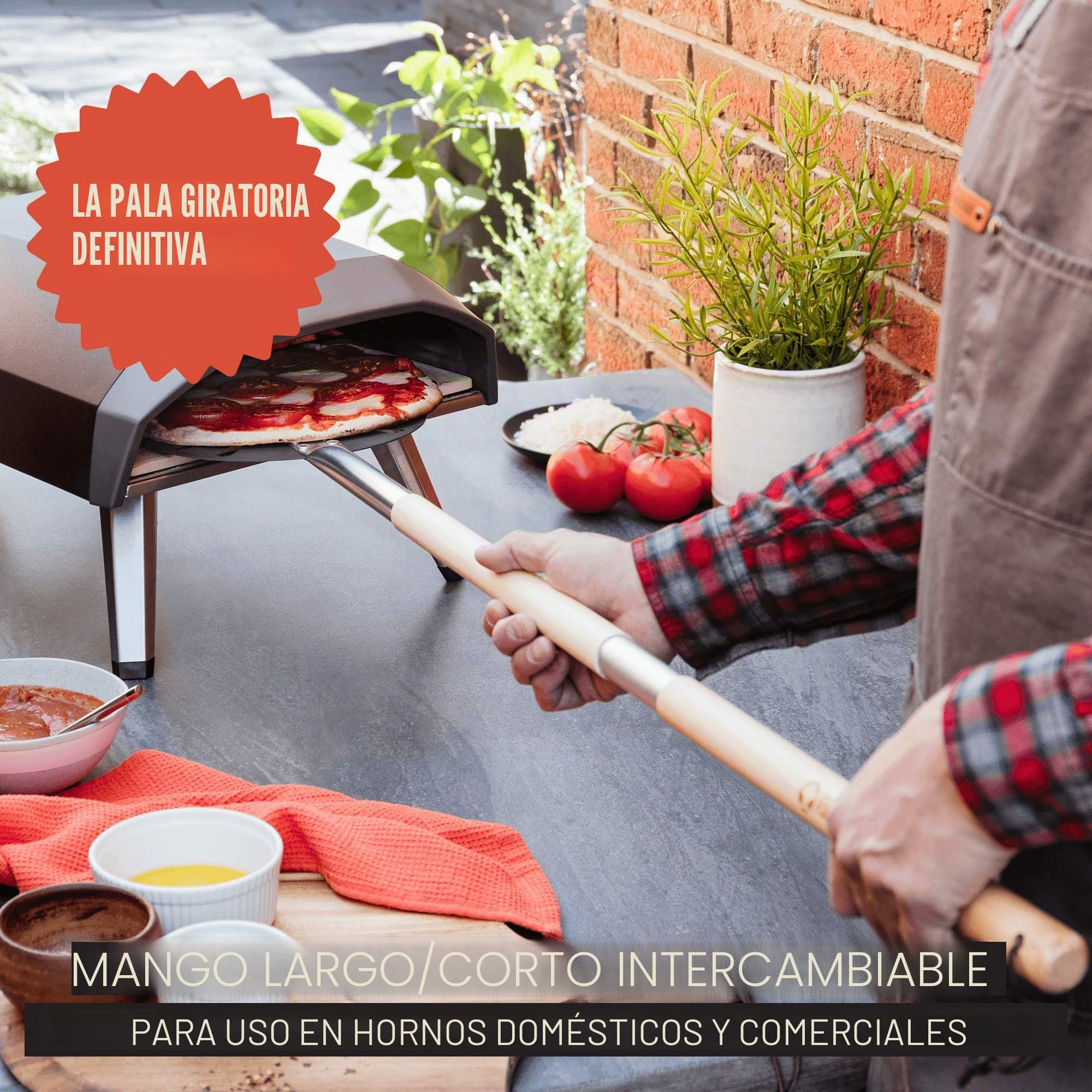 Chef Pomodoro Paleta de Aluminio 9" Mango de Madera Desmontable de Fácil Almacenamiento, 47" de Largo, Lujosa Paleta de Pizza Gourmet para Pizza Casera