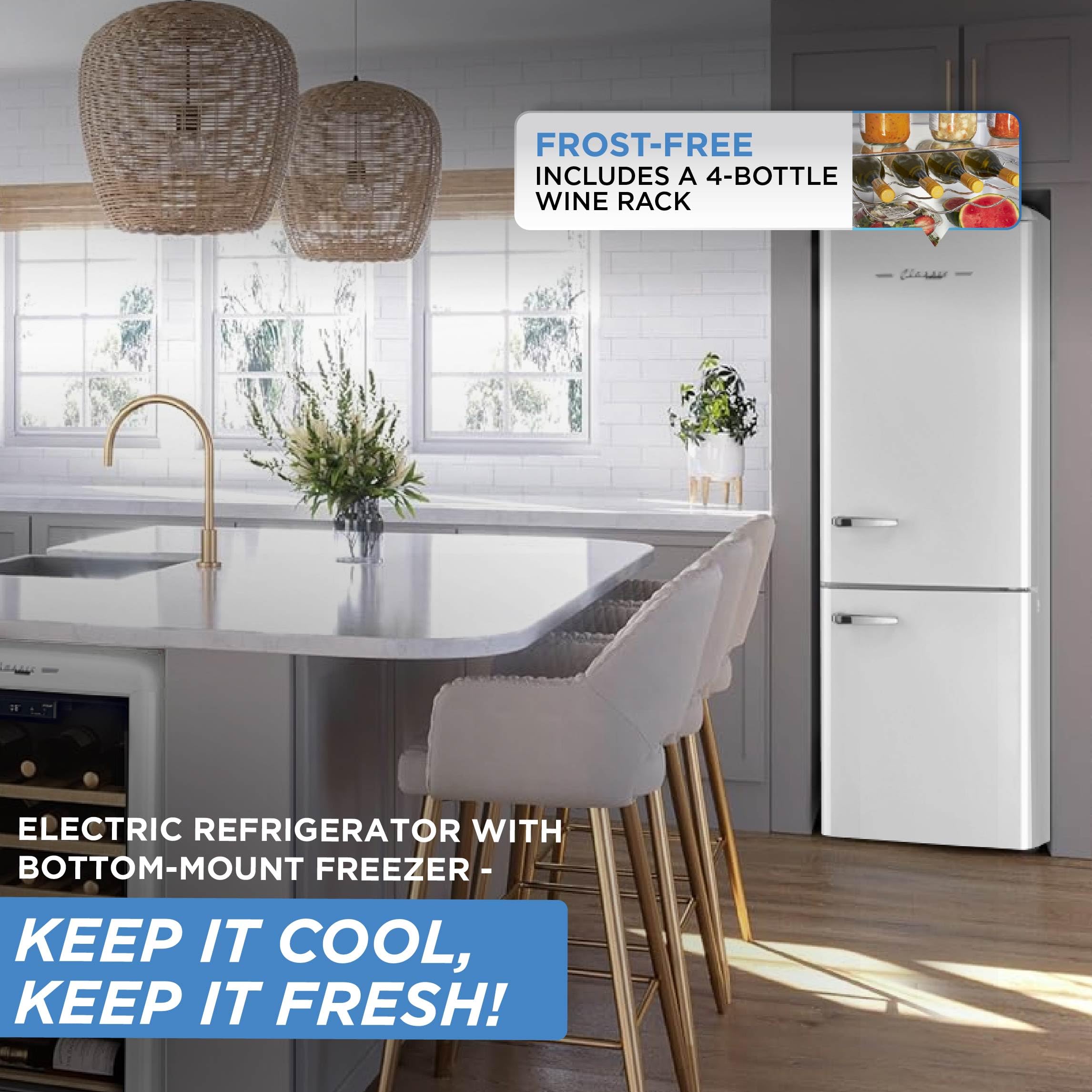 Unique Appliances Classic Retro Refrigerator, Electric Bottom-Mount Fridge With Intuitive Control Panel, 4 Glass Shelves, And 3 Freezer Drawers, Frost-Free, 12 Cu./Ft., Marshmallow White on Fridge.com - View 6