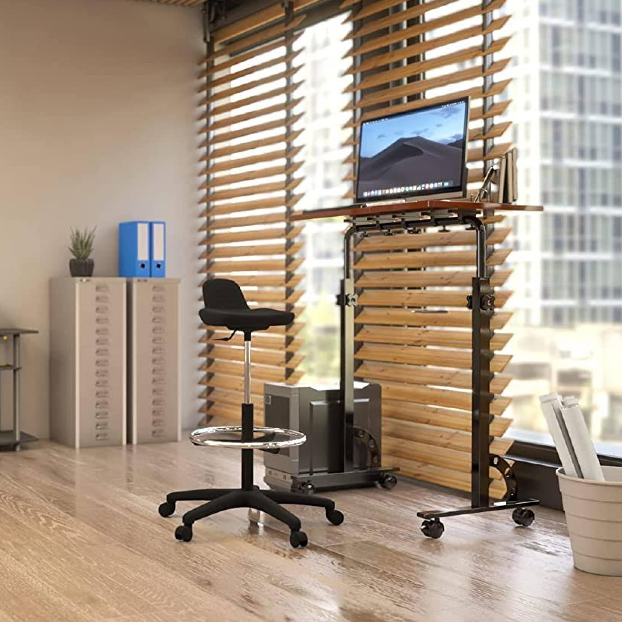 La Silla de Claudia: Taburete Alto con Respaldo Mini y Silla Ergonomica Escritorio con Reposapies | Centrosilla Taburete con Ruedas Giratorio | Silla Ergonómica Alta para Trabajo o Estudio