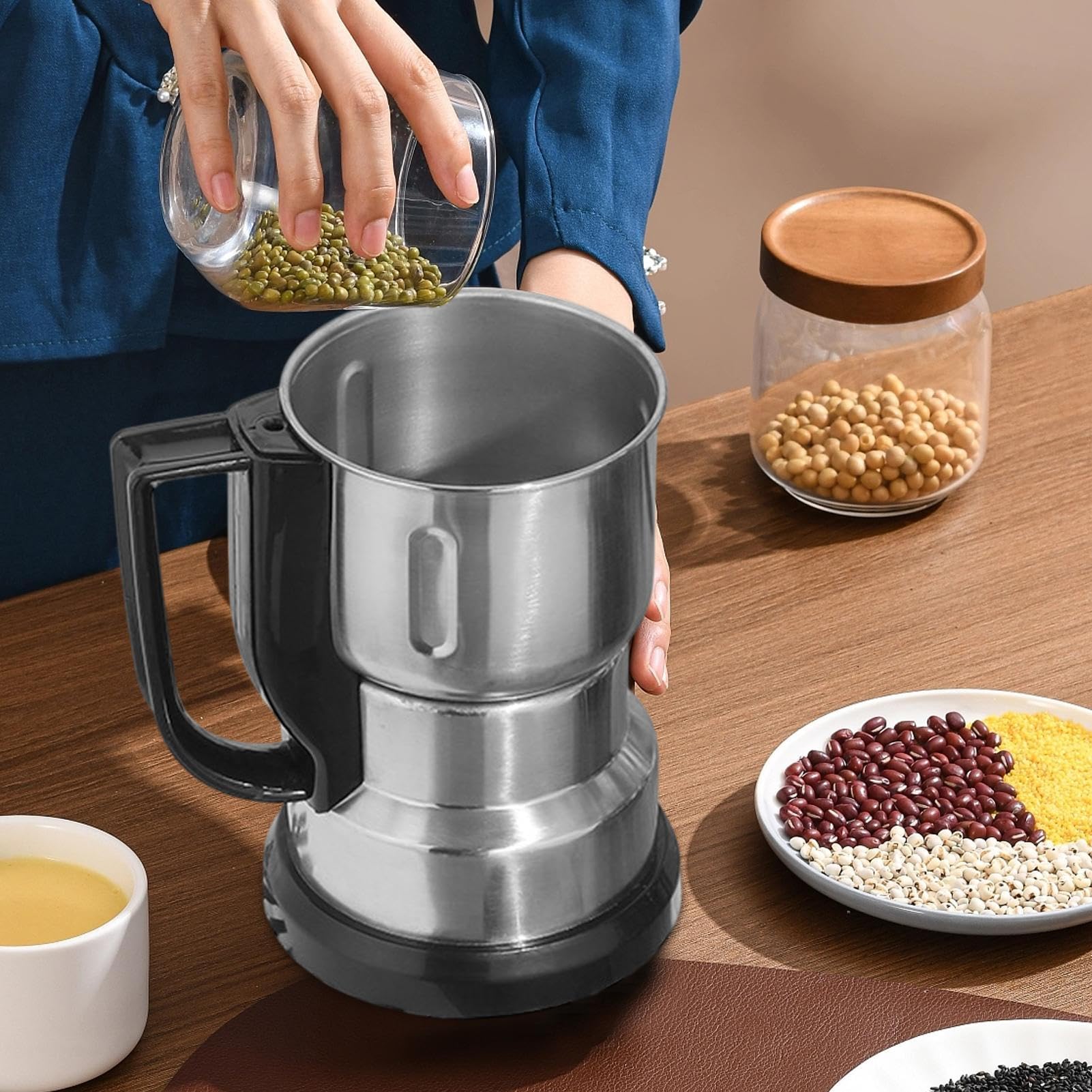 Kitchen Small Grinder – Electric Chopper, Stainless Steel Pulverizer | Dry Milling Appliance, Compact Food Tool With Easy Grip Handle During Coffee Bean Prep, Nut Crushing Routine, Culinary