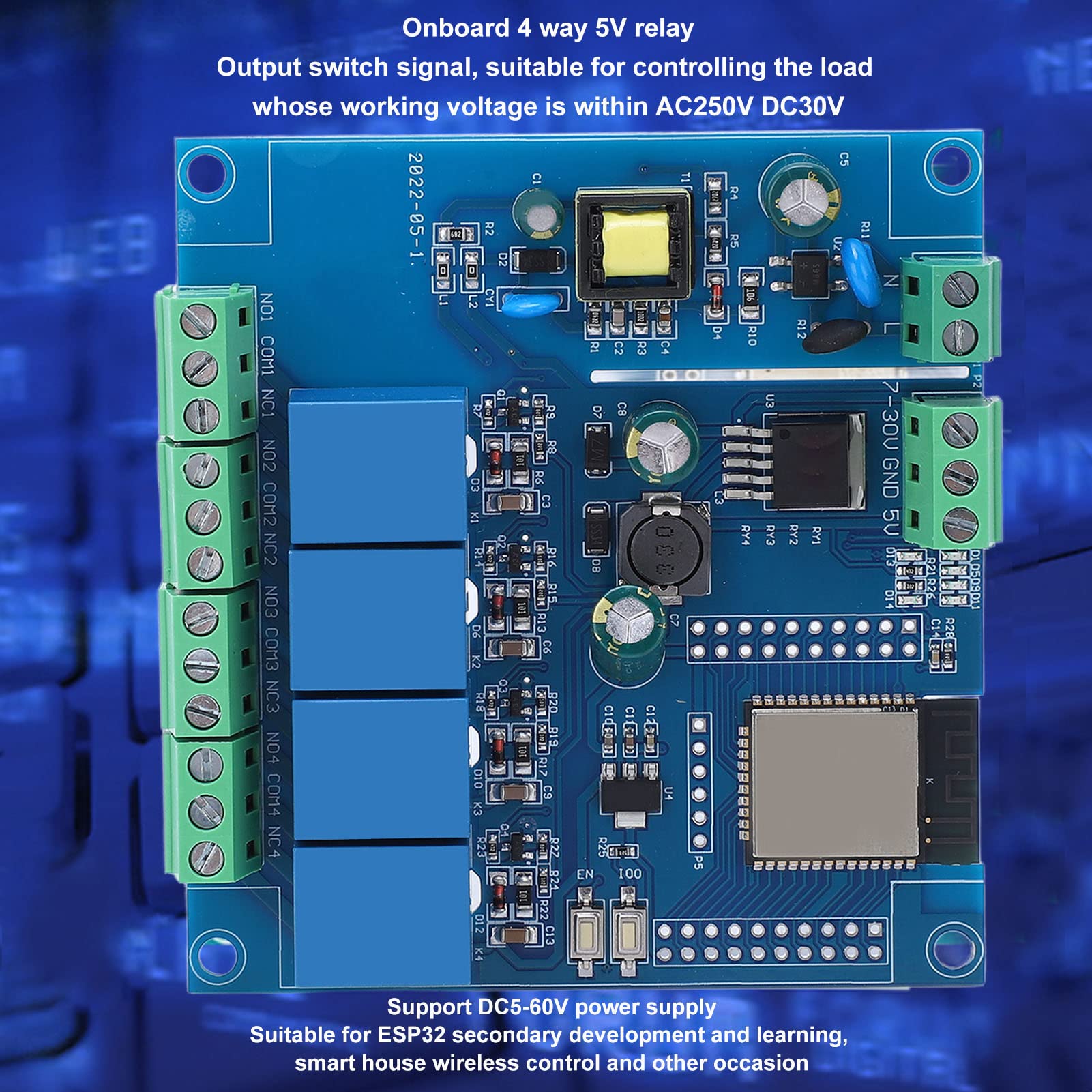 Respicefinem Microcontroller Processor Esp Relay 230Vac 15.0×10.0×3.0 Development Board Esp Wifi 4-Way Relay Module Programmable Resettable Development Board