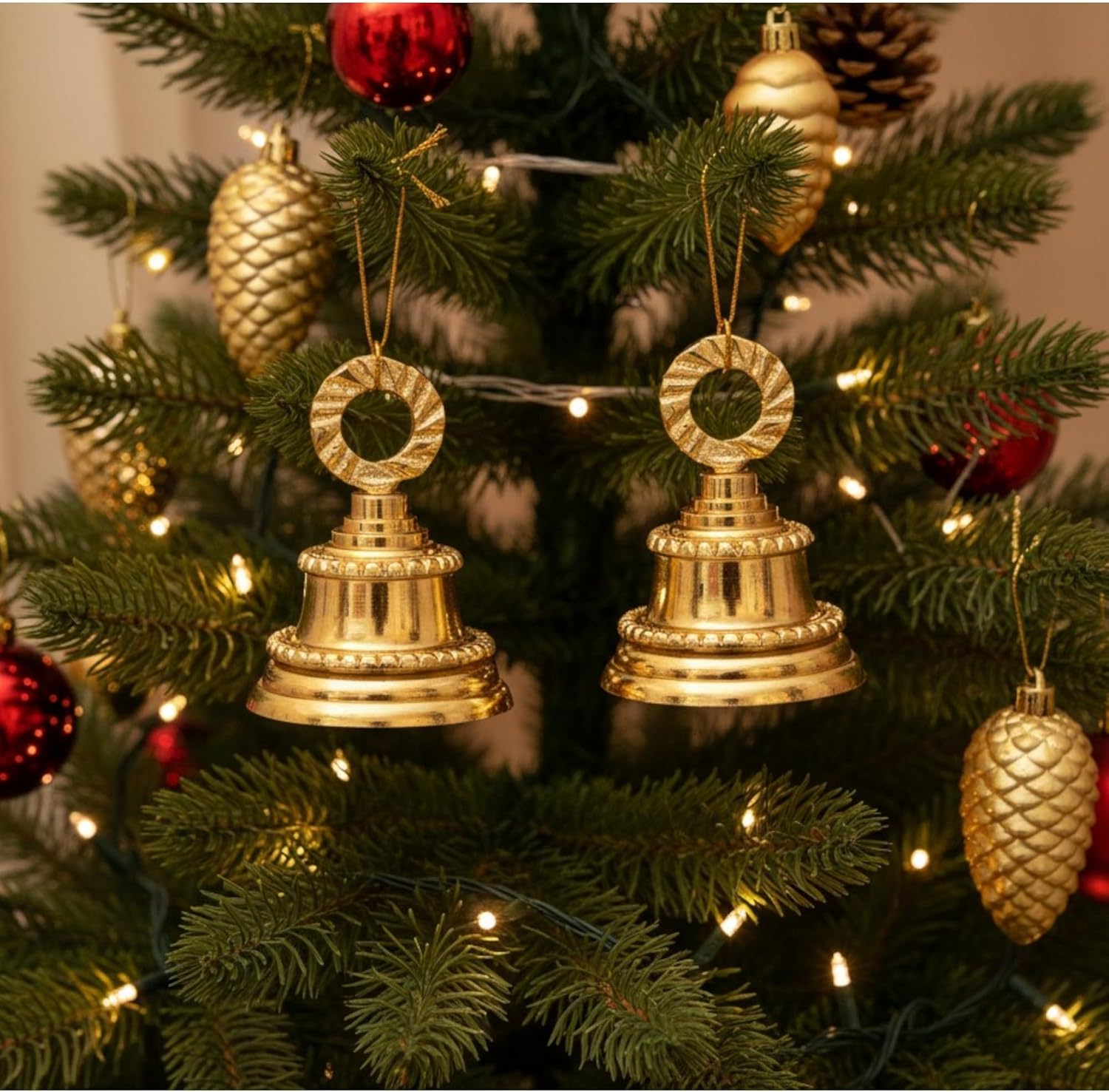 Wonderlist Handicrafts Jingle Bell 2 Inches Christmas Decorative Brass, Bell for Pet Dog Cat Pendants Christmas Tree Decoration Bells for Home Door Chimes Décor Set of 10 (Golden) (BRSO10A10)