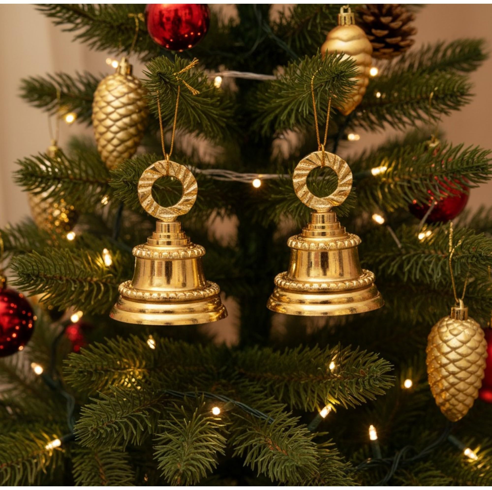 Wonderlist Handicrafts Jingle Bell 5 cm, świąteczny dekoracyjny mosiądz, dzwonek dla zwierząt domowych, psa, kota, wisiorki, dekoracja choinki, dzwonki do domu, dzwonki do drzwi, zestaw 5 szt., złoty