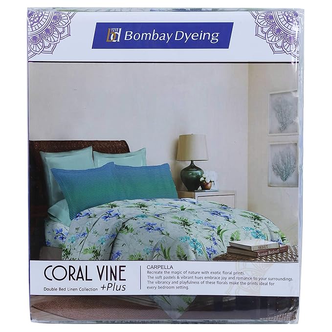 Bombay Dyeing Coral Vine Off White Floral Double Bedsheet with 2 Pillow