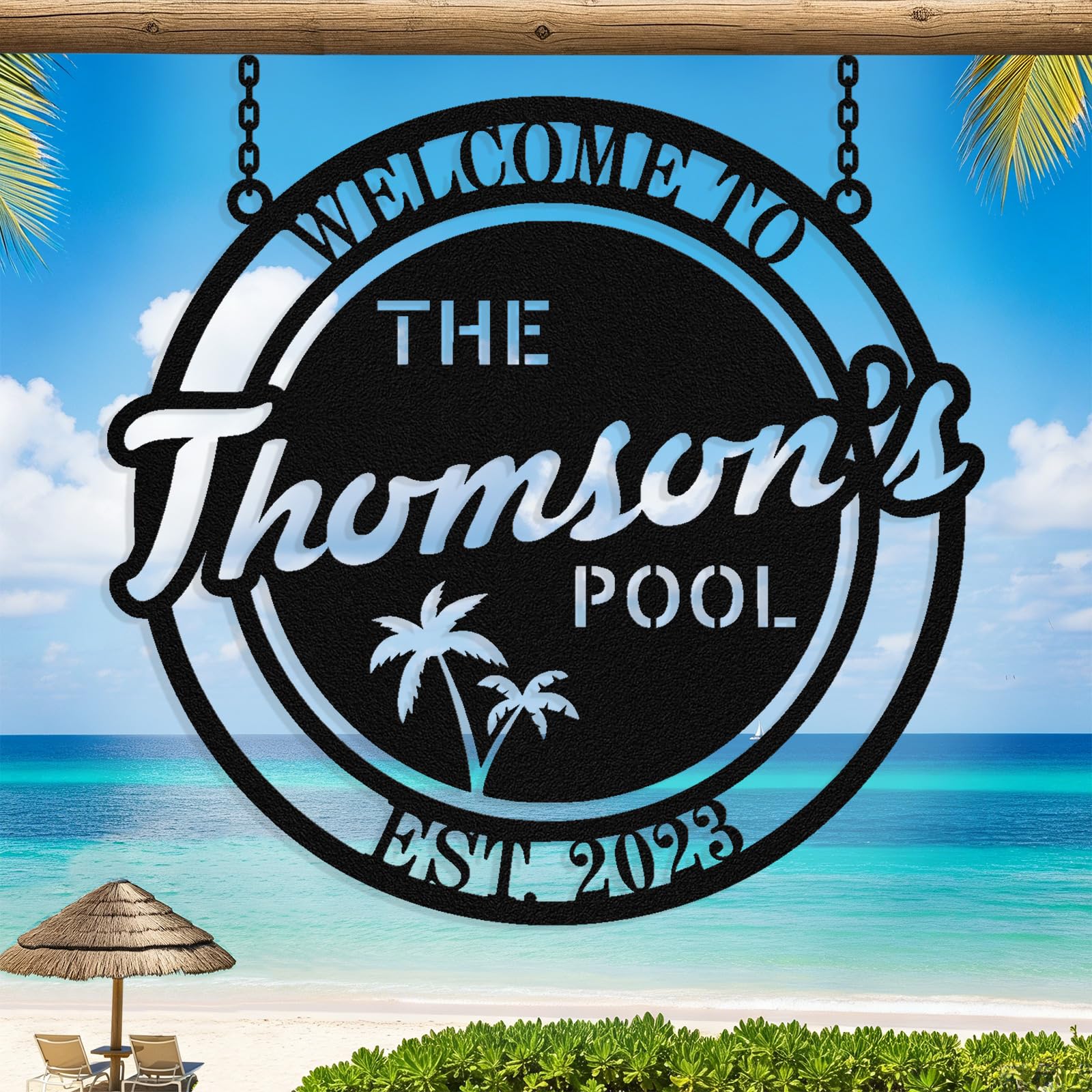 Personalized Metal Pool Signs for Outside, Custom Poolside Oasis Sign