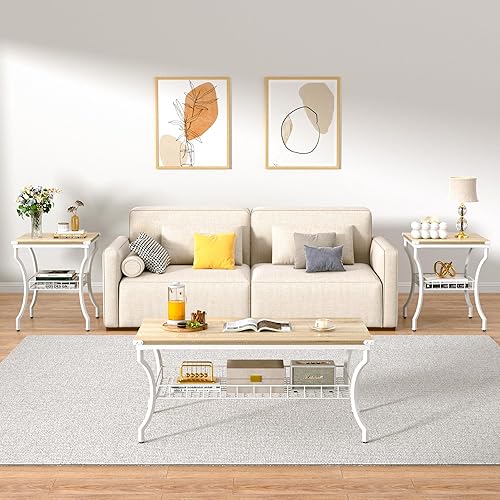 Miniatura 7 de VECELO Juego de mesa de sala de estar, mesas auxiliares y auxiliares con estantes de almacenamiento abiertos para apartamento, oficina en casa,