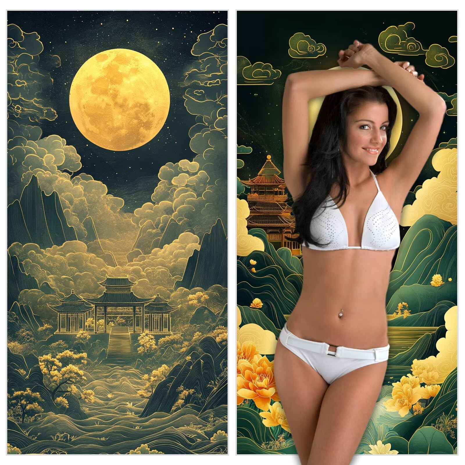 Toalla Playa XXL 100x220cm Luna，Toalla Microfibra 2 Pack Paisaje Secado Rápido y Antiarena，Absorbente，Ligera Fina y Compacta，Aplicable a Playa，Baño，Piscina，Gimnasio，Viajes，Sauna YJ-948