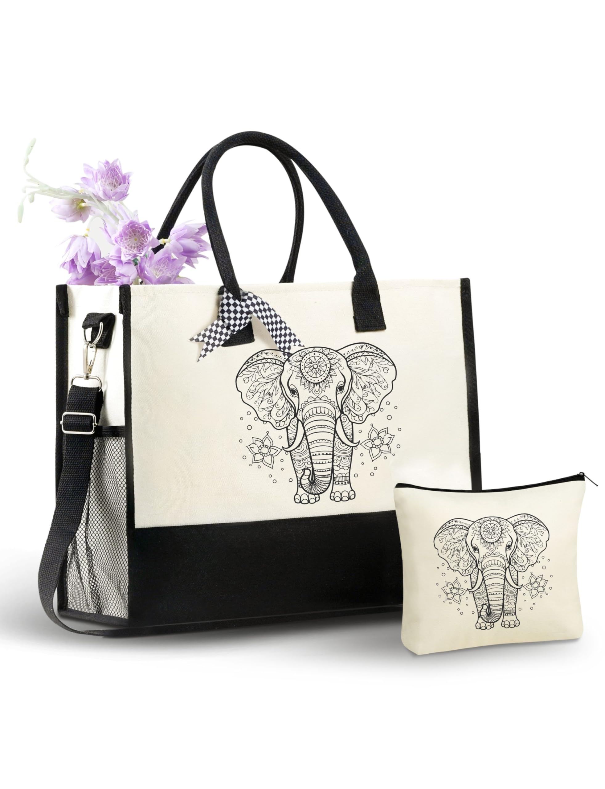 InnoBeta Elephant Gifts for Women, Unique Elephant Tote Bag with Top Zipper Closure and Shoulder Strap, for Birthday, Christmas