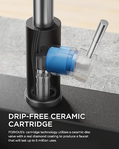 Miniatura 23 de FORIOUS Grifos de cocina con rociador extraíble, acero inoxidable de níquel cepillado, grifo de fregadero clásico extraíble de una sola manija