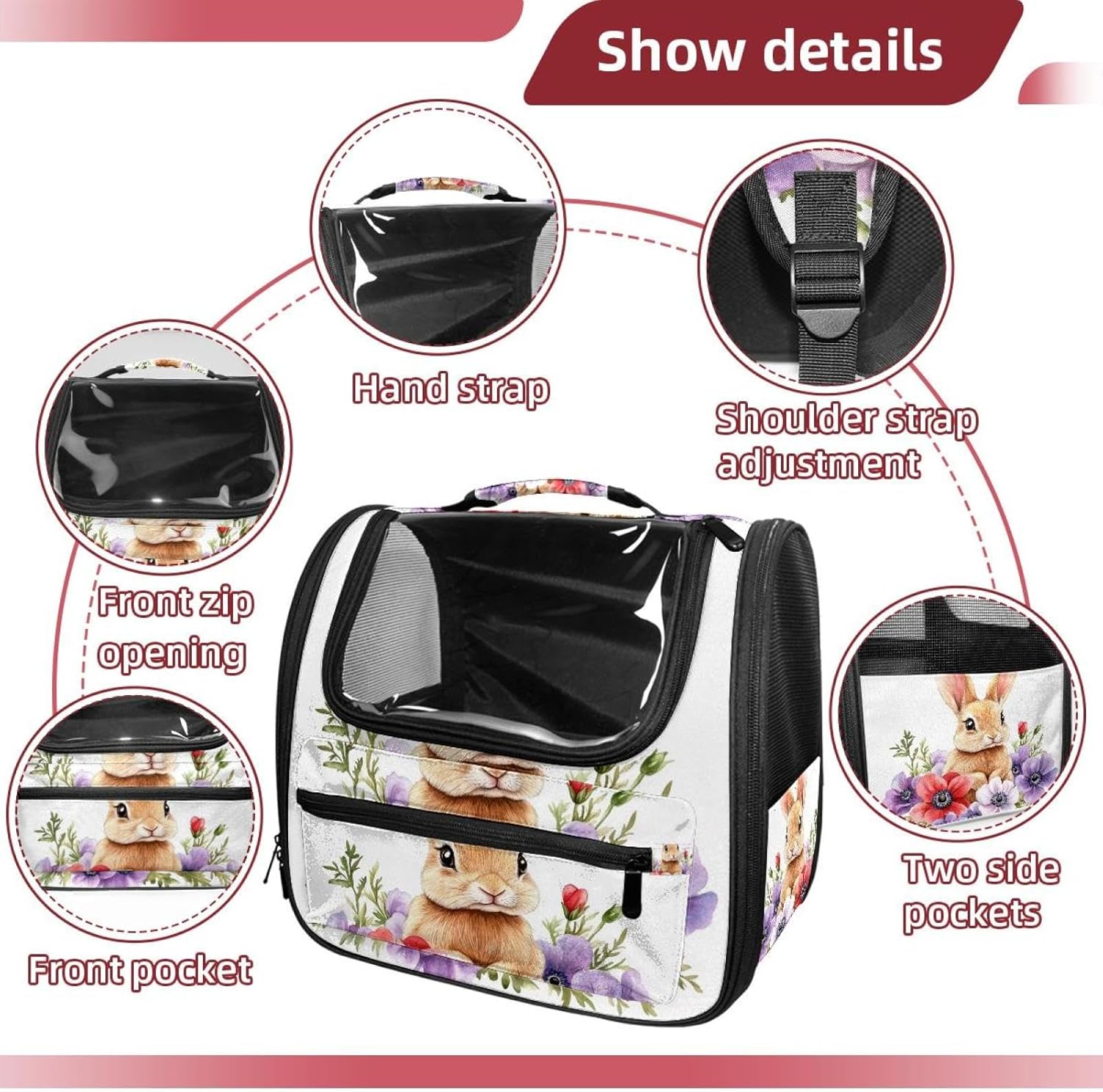 Easter Bunny Rabbit Pet Travel Carrier | Ventilated Comfortable Design with Safety Features | Ideal for Small to Medium Sized Pets Cats, Dogs etc