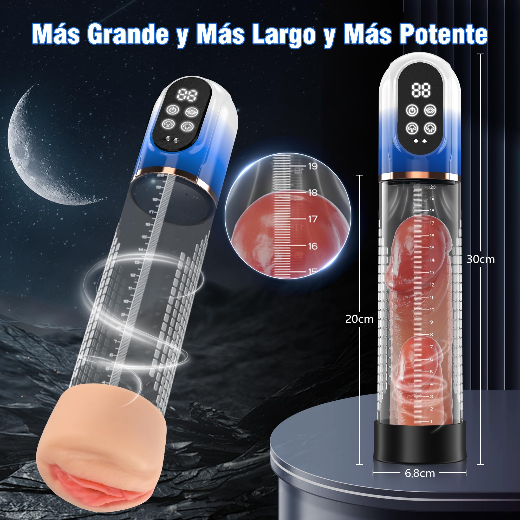 HIVEFUN Succionador de Pene Hombre, Alargador de Pene Masculino con 4 Modos de Succión y 3 Modos de Entrenamiento, Bomba de Vacío para el Pene Hombre con 3 Anillos de Silicona y 6 Anillos para el Pene