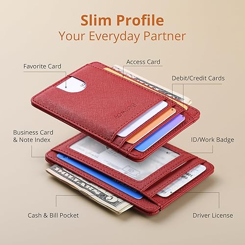 Miniatura 219 de Buffway - Billetera delgada minimalista de cuero con protección RFID para hombre y mujer