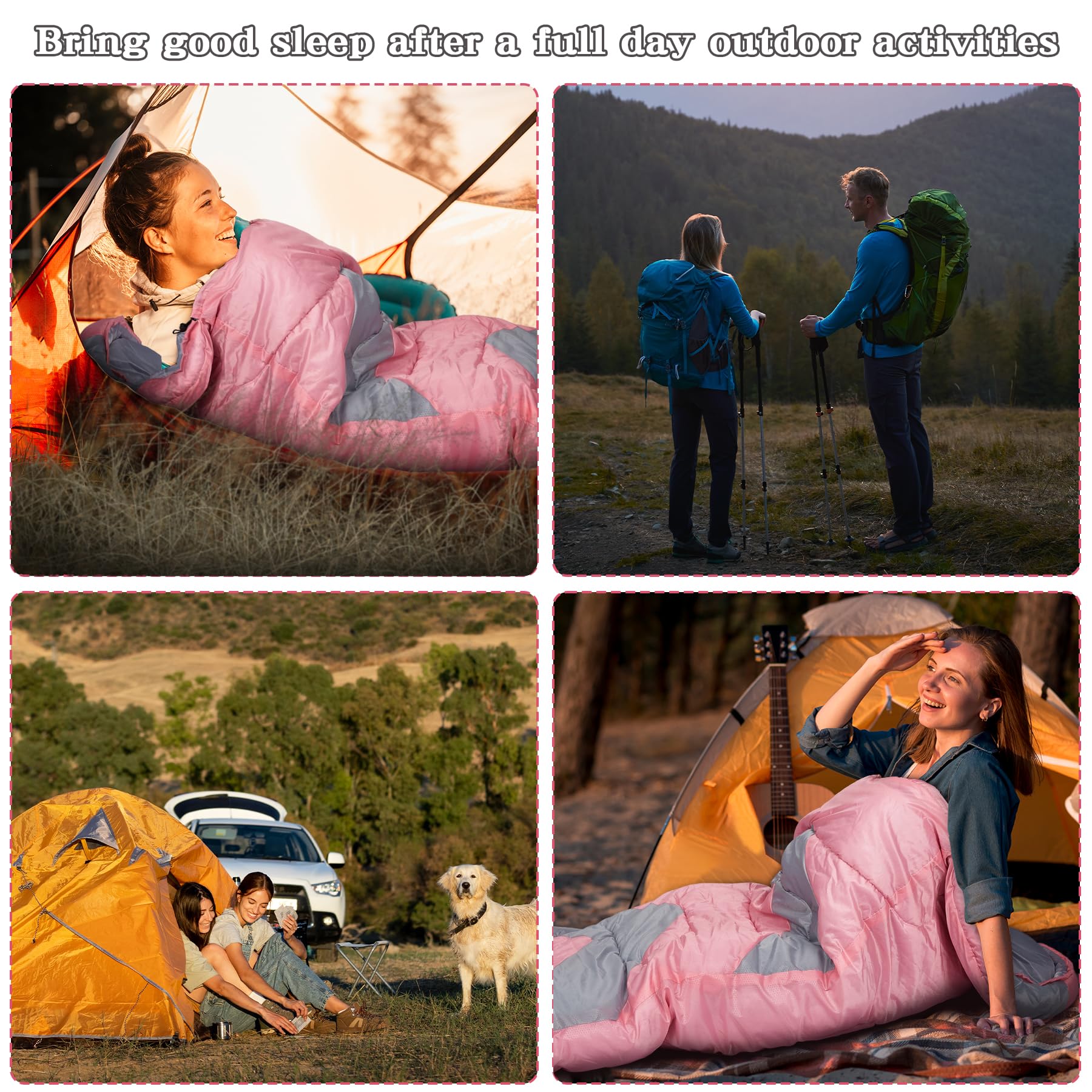 Zusentee Sacco a Pelo Estivo Invernale per Adulti e Bambini, Sacci a Pelo 4 Stagioni in Resistenti Impermeabile Ultraleggero e Compatto, Portatile Busta Rettangolare per Campeggio