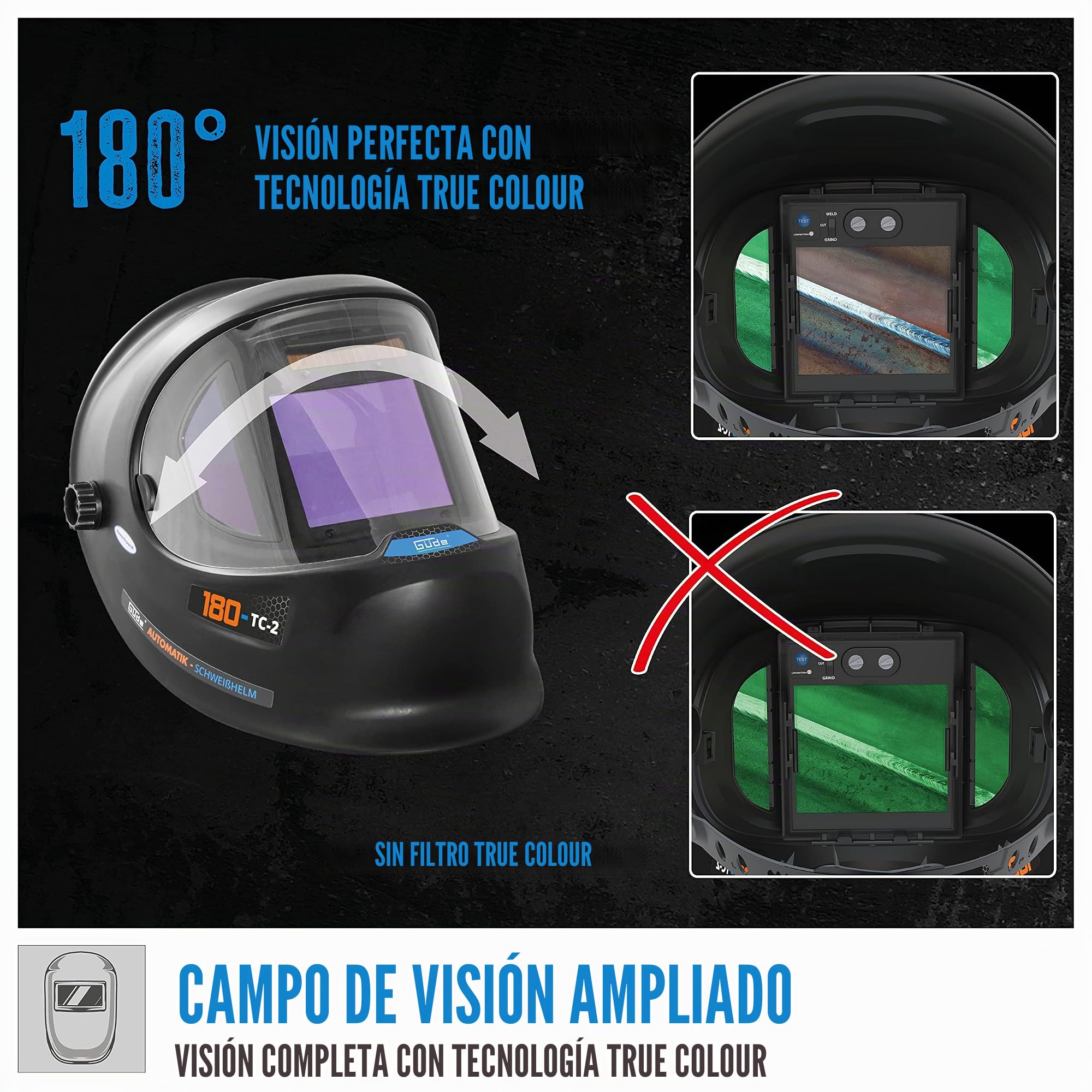 Güde GSH 180-TC-2 - Casco de soldadura automático, color negro