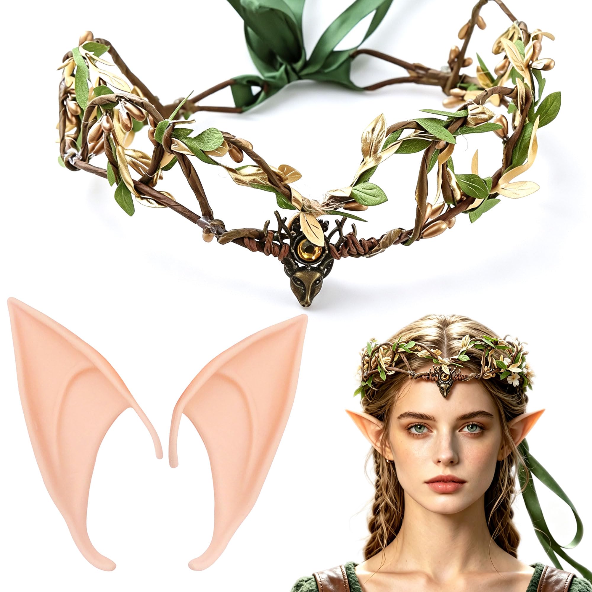 LaVenty Woodland Elf Crown Fairy Costume Medieval Viking Fairy Headpiece, Gray