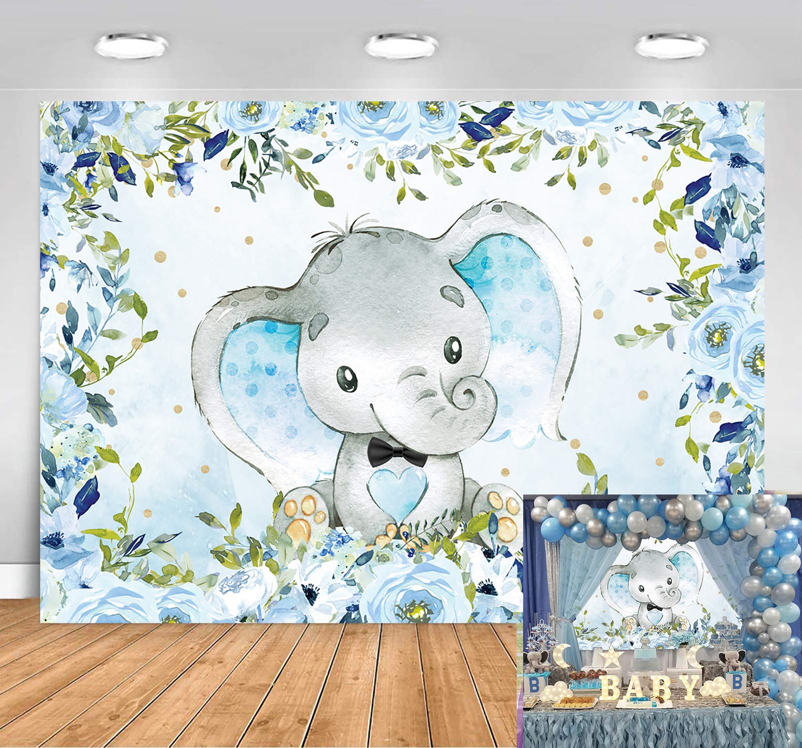 Buy Sensfun Elephant Boy Baby Shower Backdrop, Blue Floral Elephant Baby Shower Party