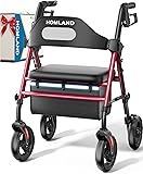 HOMLAND Foldable Rollator Walkers with Seat for Seniors, 8'' Big Wheels, 350 lb. Weight Capacity, Adjustable Handles and Seat Height, Lightweight Rolling Walker, Red HOMLAND Foldable Rollator Walkers with Seat for Seniors, 8'' Big Wheels, 350 lb. Weight Capacity, Adjustable Handles and Seat Height, Lightweight Rolling Walker, Red