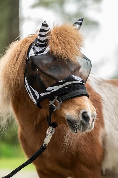 HKM Masque Anti-Mouches zèbre avec Nez Amovible – Taille Poney Shetland - 3